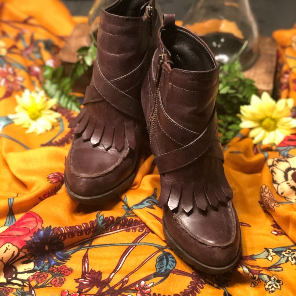 Distressed Brown Leather Stiletto Boots